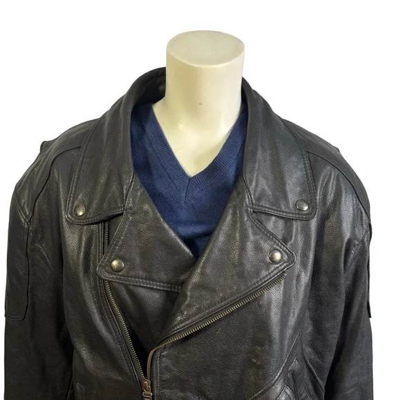 Bristol Black Leather Motorcycle Jacket Biker Style Men's size 48 - Picture 4 of 14